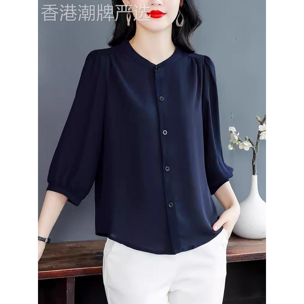 雪纺衬衫女夏季薄款2025新款减龄洋气小衫休闲女士衬衣七分袖上衣