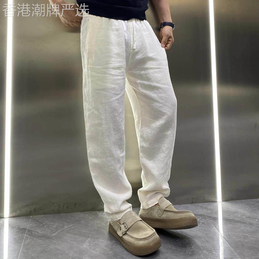 汤米牧马人纯亚麻休闲裤 夏季凉感直筒长裤 碳黑色白色亚麻男士裤