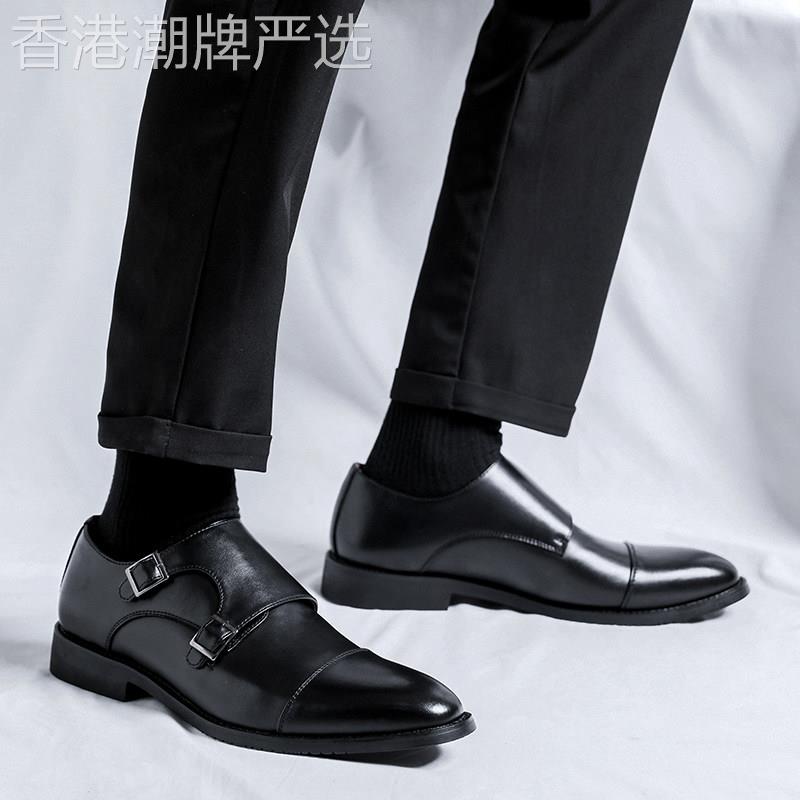 潮牌男士真皮商务正装皮鞋秋季2025年新款尖头搭扣德比鞋结婚鞋子