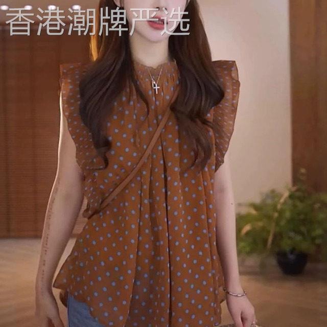 高级感荷叶袖波点衬衫女2026年夏季新款欧货复古气质无袖漂亮上衣