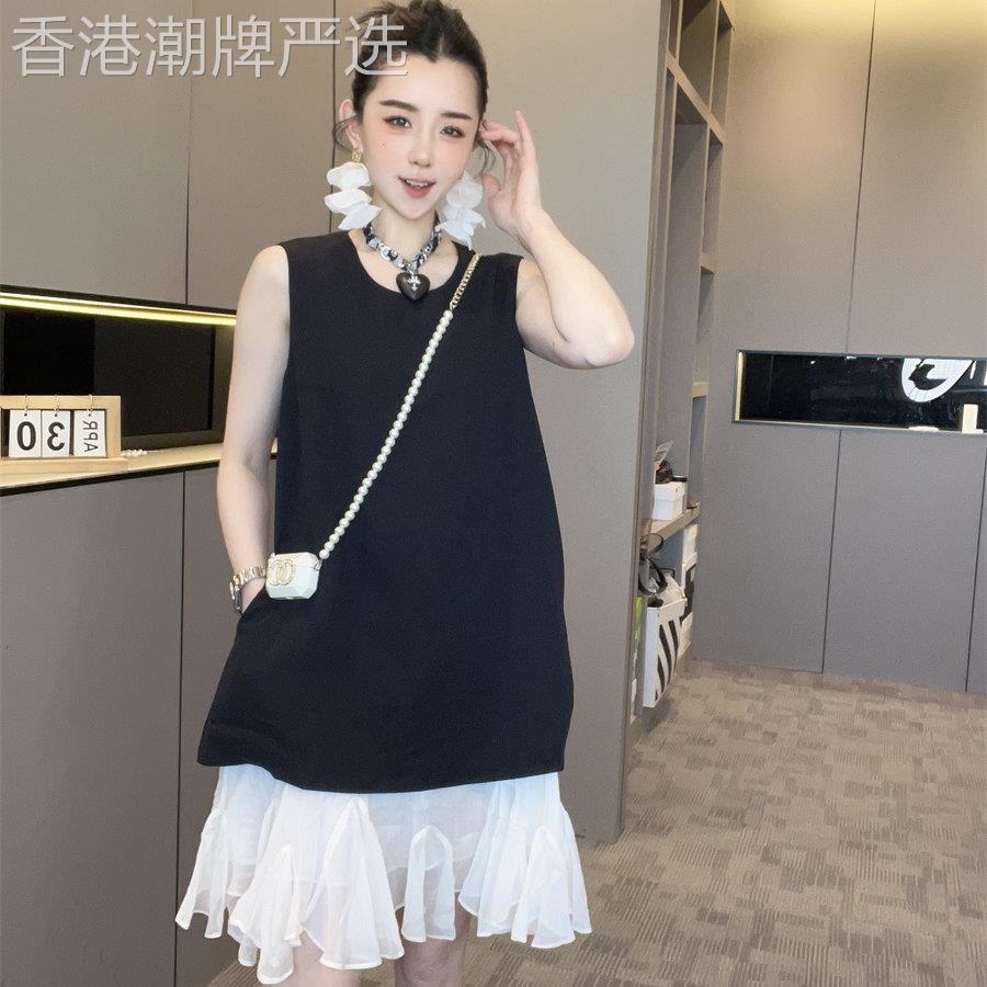 拼纱下摆背心裙无袖洋装女2026夏季新款圆领中长裙洋派欧货裙子