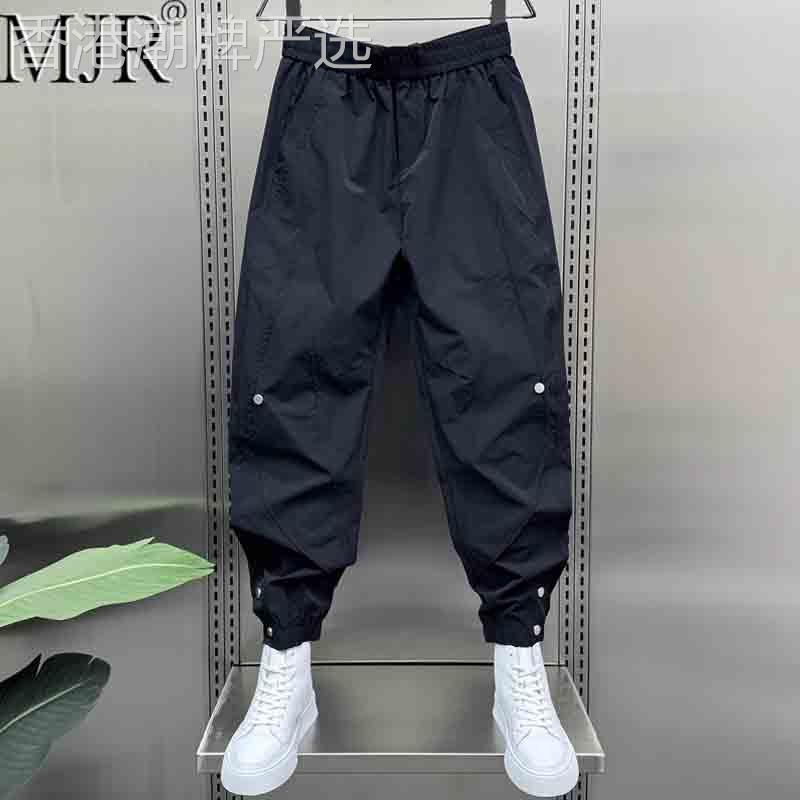 高端男士九分裤束脚休闲裤夏季新款潮牌时尚排扣痞帅男裤子哈伦裤