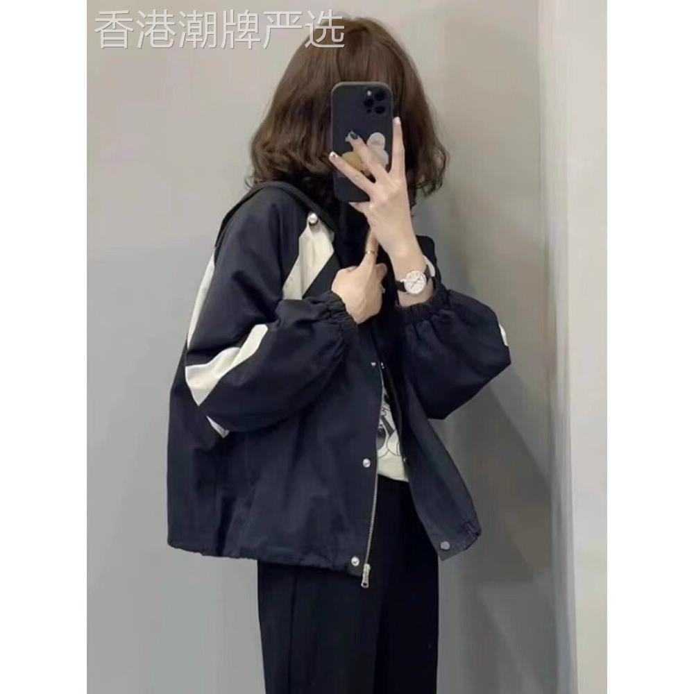潮牌撞色冲锋衣外套女2025春秋新款小个子短款休闲棒球服运动夹克