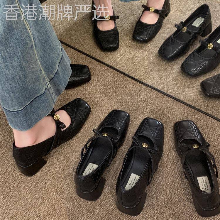 法式复古玛丽珍鞋女鞋2026新款春季方头黑色粗跟单鞋子厚底高跟鞋