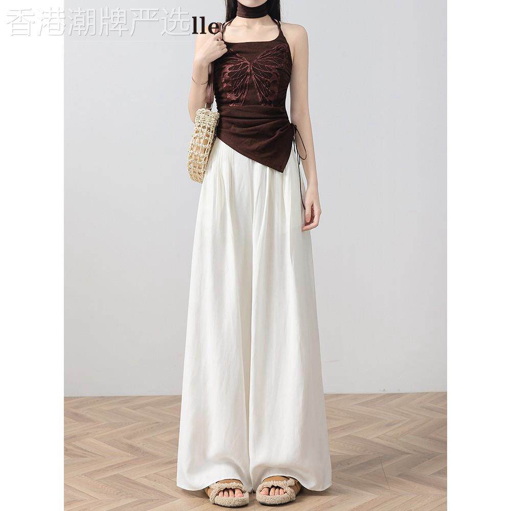 韩国亚麻肌理感山本裤女夏季薄款高腰冰丝休闲阔腿拖地裤