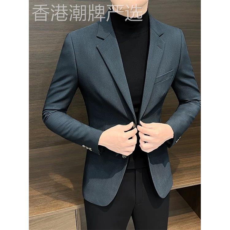 潮牌休闲西装外套男修身高端上班职业公务员商务正装短款西服上衣