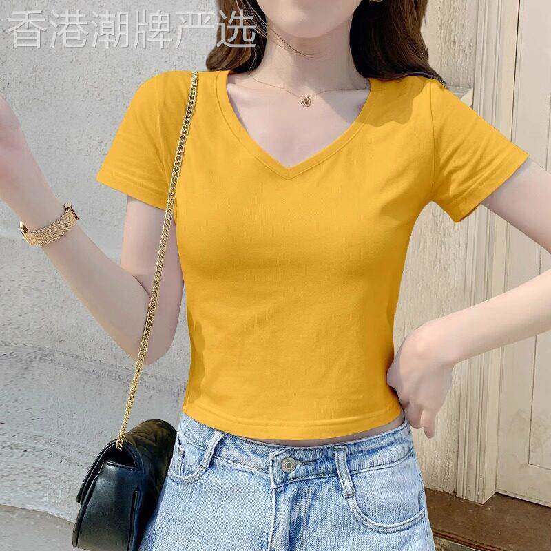 正肩短袖t恤女夏季薄款2026新款修身显瘦短款小个子半袖T恤上衣