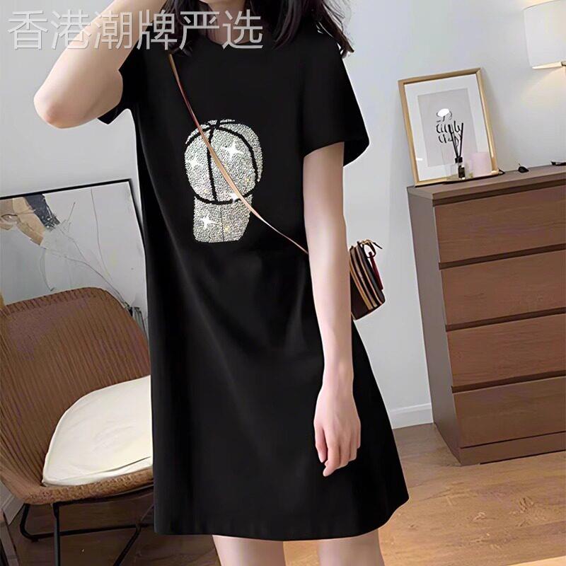 纯棉短袖T恤裙女夏2026新款韩版时尚洋气宽松显瘦中长款H型连衣裙