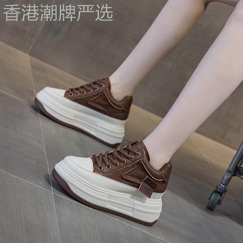 香港真皮内增高老爹鞋女鞋2025冬新款加绒爆款厚底百搭运动休闲鞋