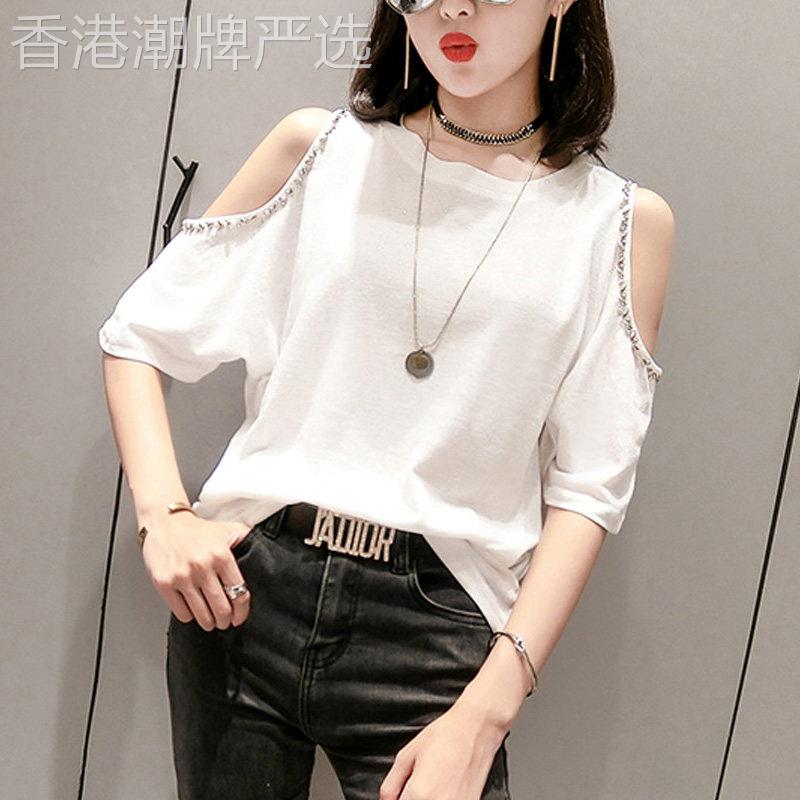 白色t恤女短袖2026年新款夏装韩版宽松露肩半袖洋气时尚ins潮上衣