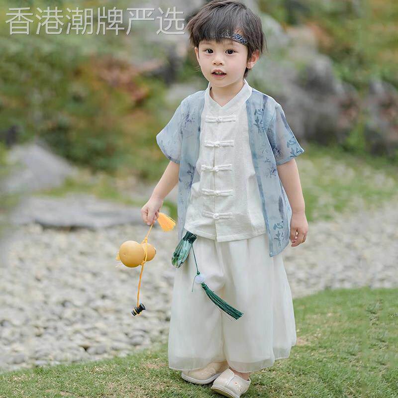 韩国Uamtor汉服男童夏季套装中国风宝宝唐装男孩中式薄款盘扣古装