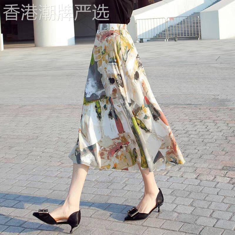 海南度假风半身裙2026夏季新款波西米亚印花真丝中长裙百搭大摆裙