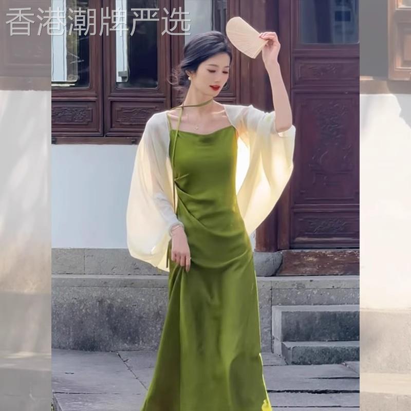 杏色雪纺蝙蝠袖防晒小披肩女夏季欧货配吊带裙子外搭薄纱旗袍开衫