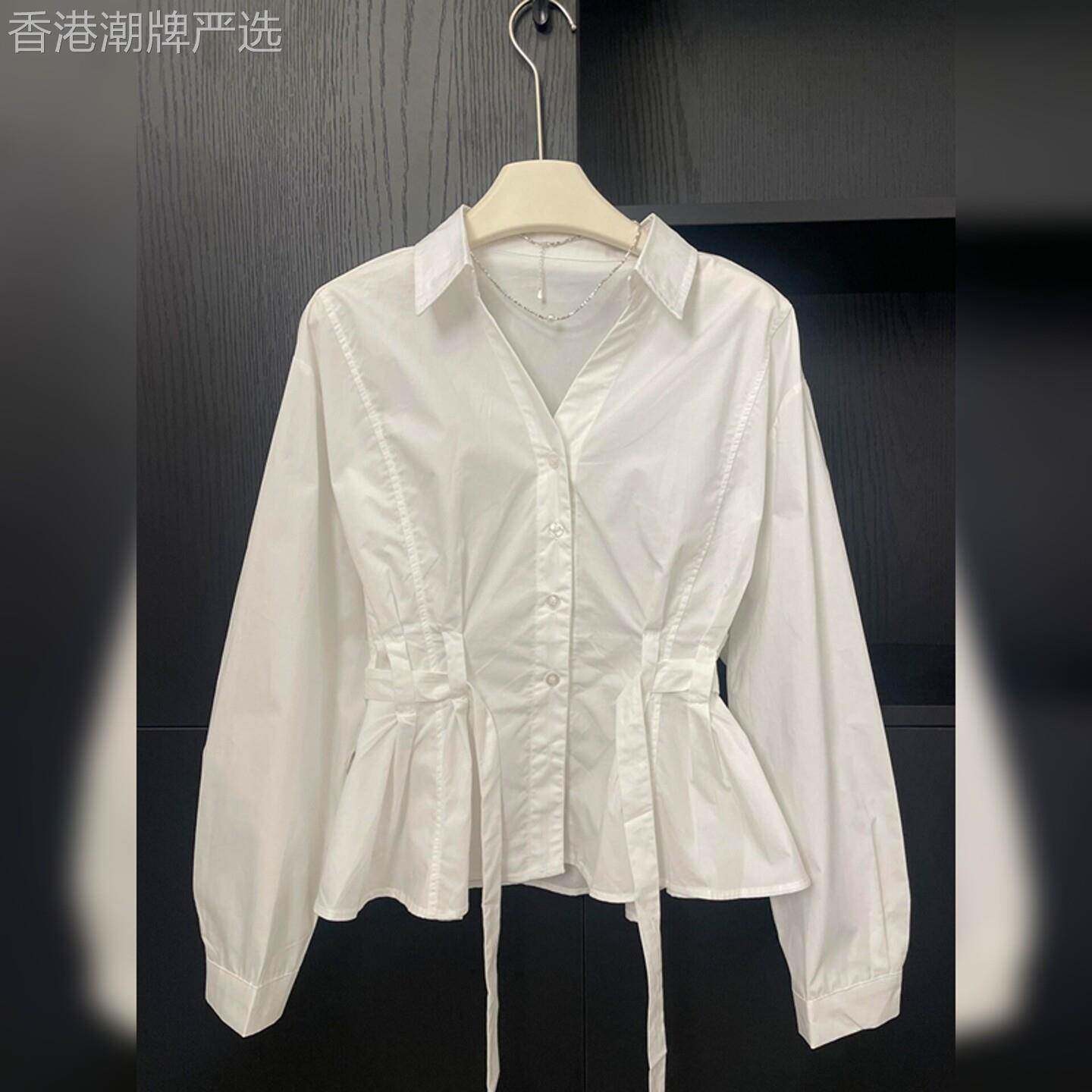 法式气质白色长袖衬衫女2025秋季新款设计感时尚小众收腰绑带上衣