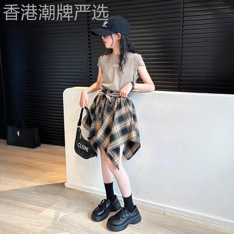 法国BADNUT女童短袖套装夏季2026新款儿童潮酷大童装裤子裙两件套