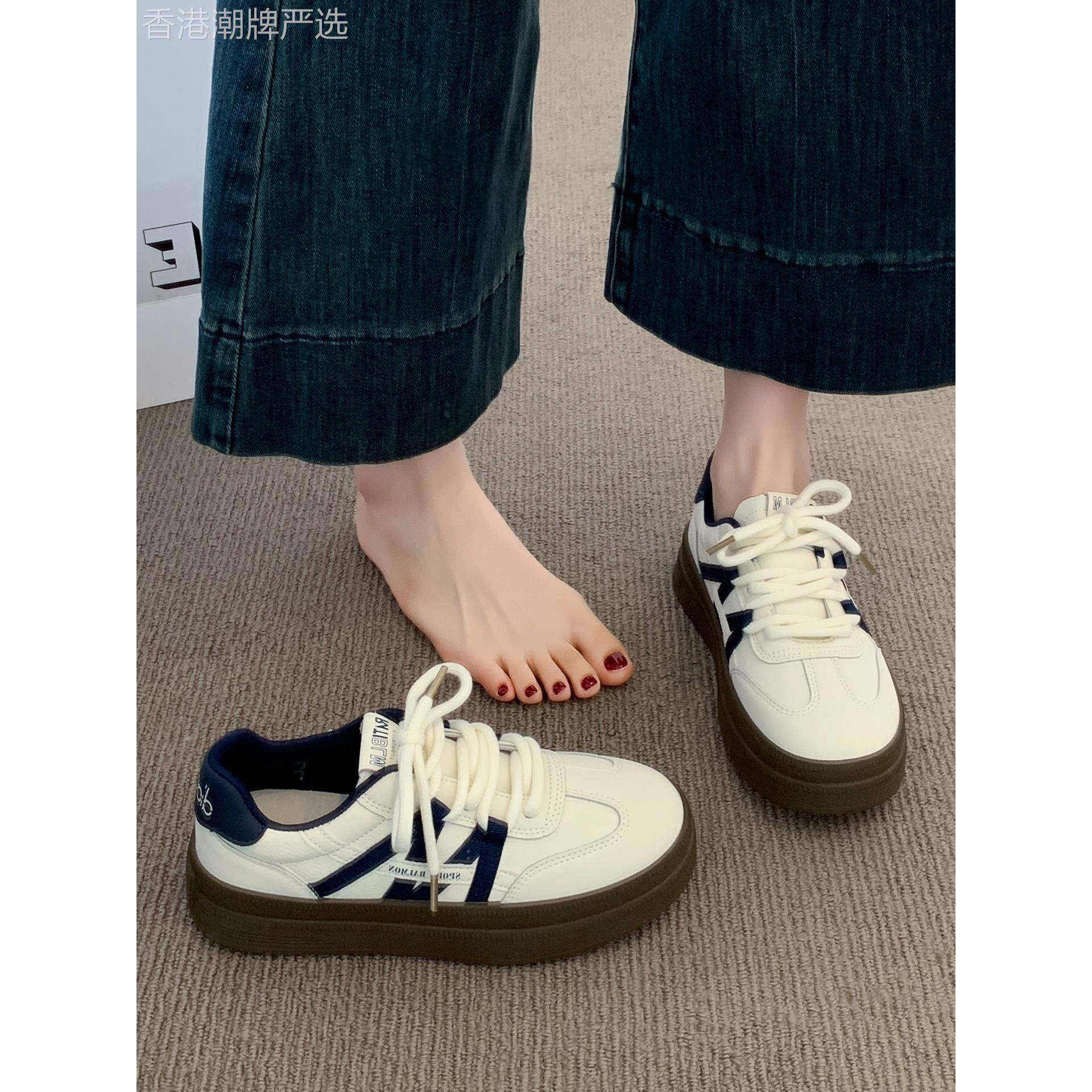 香港真皮厚底德训鞋女2025秋冬新款小白鞋软底不累脚休闲运动板鞋
