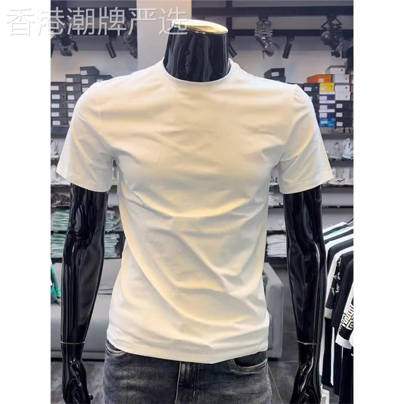 重磅修身短袖T恤男弹力休闲纯棉圆领内搭衣2025夏季简约纯色上衣