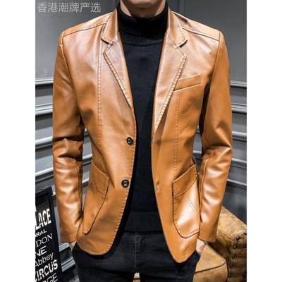 高级感休闲皮衣男款商务时尚百搭夹克欧美新款中年爸爸装西服外套
