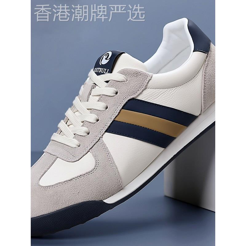 男士夏季透气2025新款三条纹软底软面道德训练鞋男士真皮运动休闲