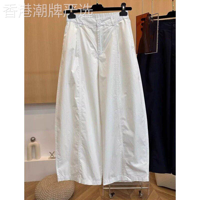 大尺码白色弯刀休闲裤女夏季胖妹妹小个子气球裤宽松显瘦九分阔腿
