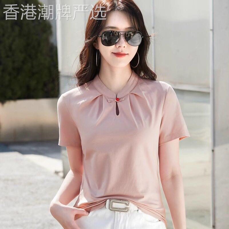立领盘扣t恤女短袖2026夏季新款中国风新中式改良旗袍纯棉上衣潮