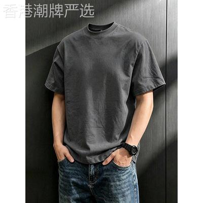 美式重磅休闲短袖T恤男夏季潮牌痞帅正肩圆领宽松透气半截袖上衣