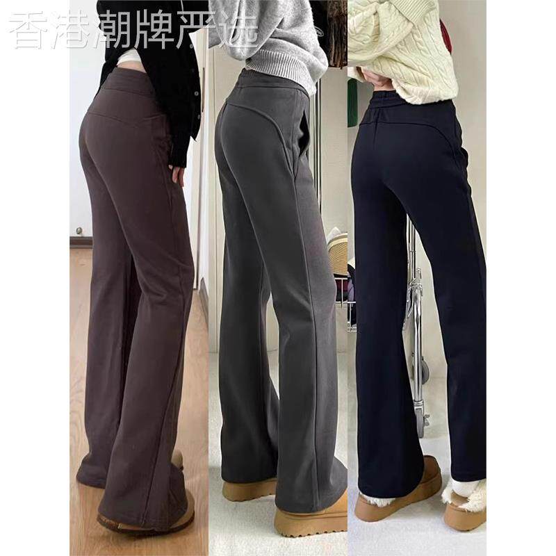 美式微喇运动裤女2025春秋季大码显瘦休闲裤梨形身材高腰拖地卫裤