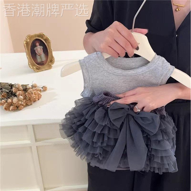 法国BADNUT女宝宝夏装套装新款女童网纱公主裙婴儿周岁礼服蓬蓬裙