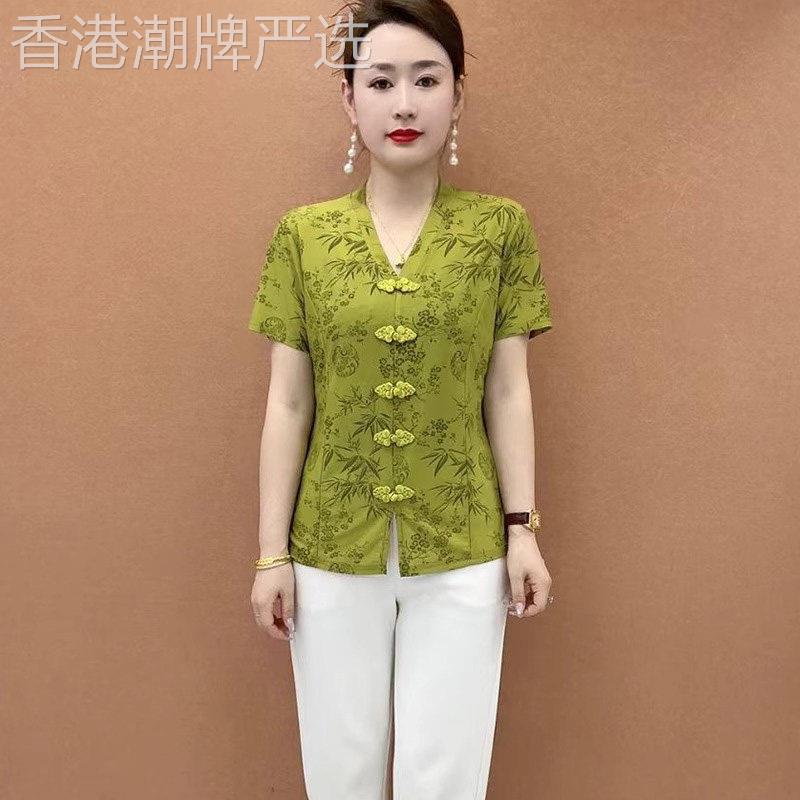 复古盘扣百搭短袖上衣休闲女夏季气质冰丝小衫2026新款减龄妈妈装