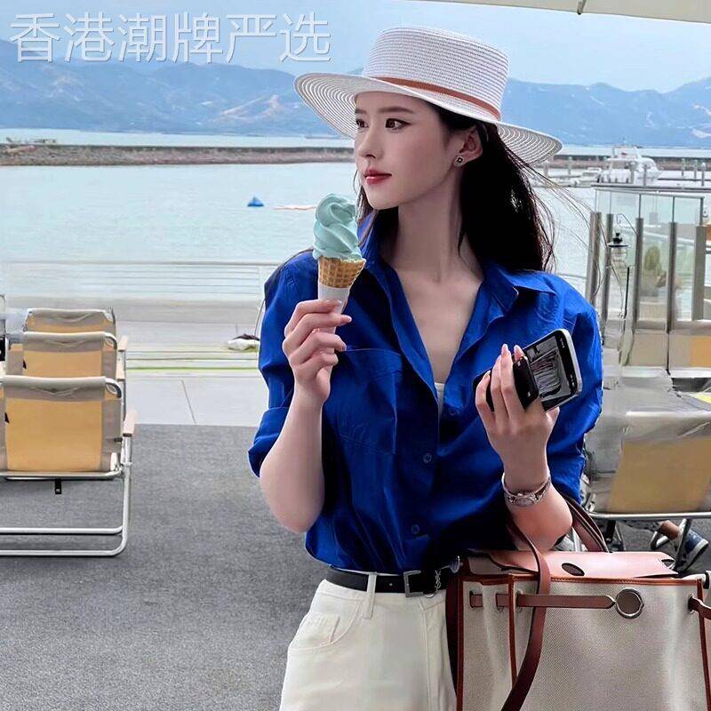 克莱因蓝色衬衫上衣外套女早春2026新款夏季长袖衬衫法式气质宽松