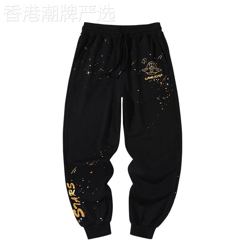 香港潮牌烫金星空字母印花束脚长裤男女纯棉休闲裤宽松运动裤卫裤