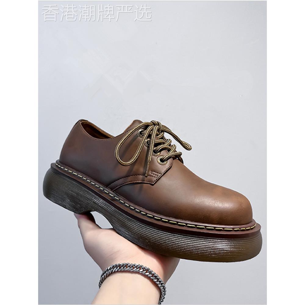Houston Shoes！春夏男士潮流休闲皮鞋英伦风棕色时尚覆古大头鞋