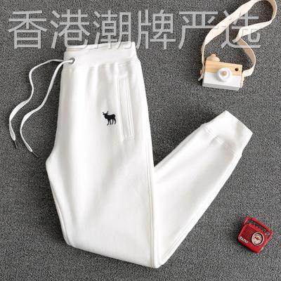 韩国纯棉春秋运动裤女宽松束脚灰色长裤抽绳白色卫裤加绒显瘦裤子