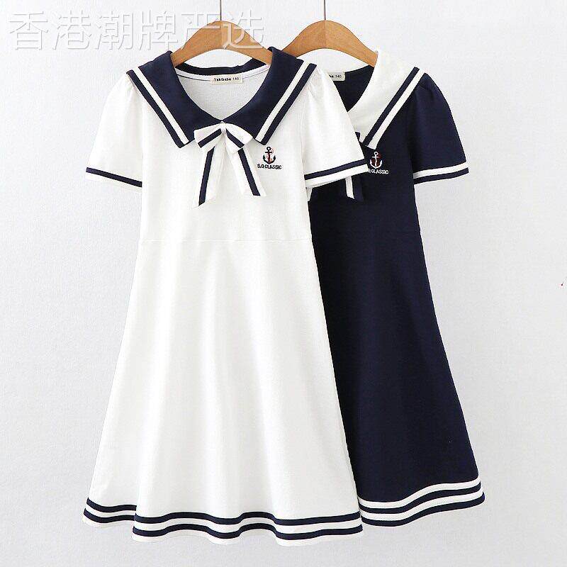 女童polo领连衣裙夏季装儿童学院风短袖裙子大童公主裙12岁t恤裙