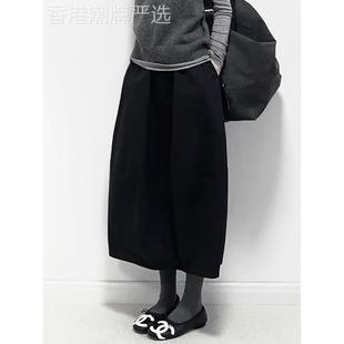 洋气独特小众花苞裙秋冬新款女装高腰气质遮肉半身裙黑色覆古百搭