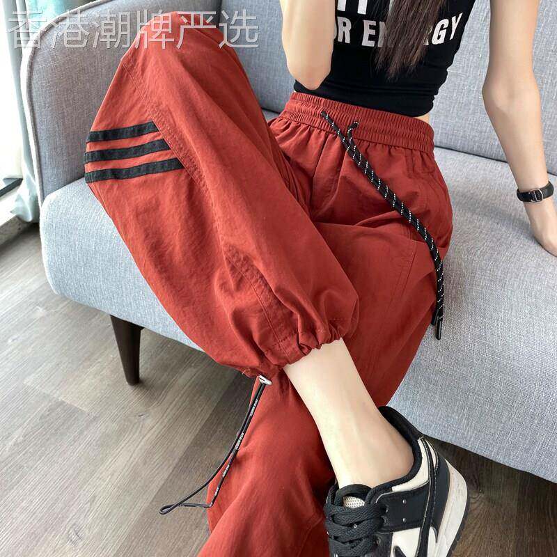 美式冰丝工装裤女夏季薄款2026年新款速干运动裤高腰束脚阔腿裤子