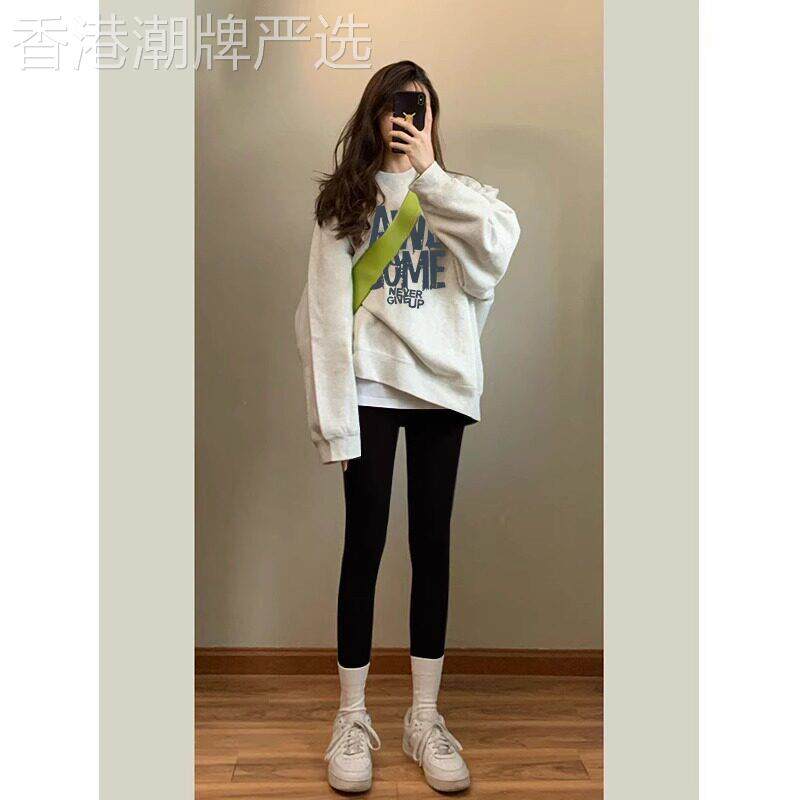 白色卫衣女春秋2025新款韩版宽松慵懒风中长款设计感套头字母上衣