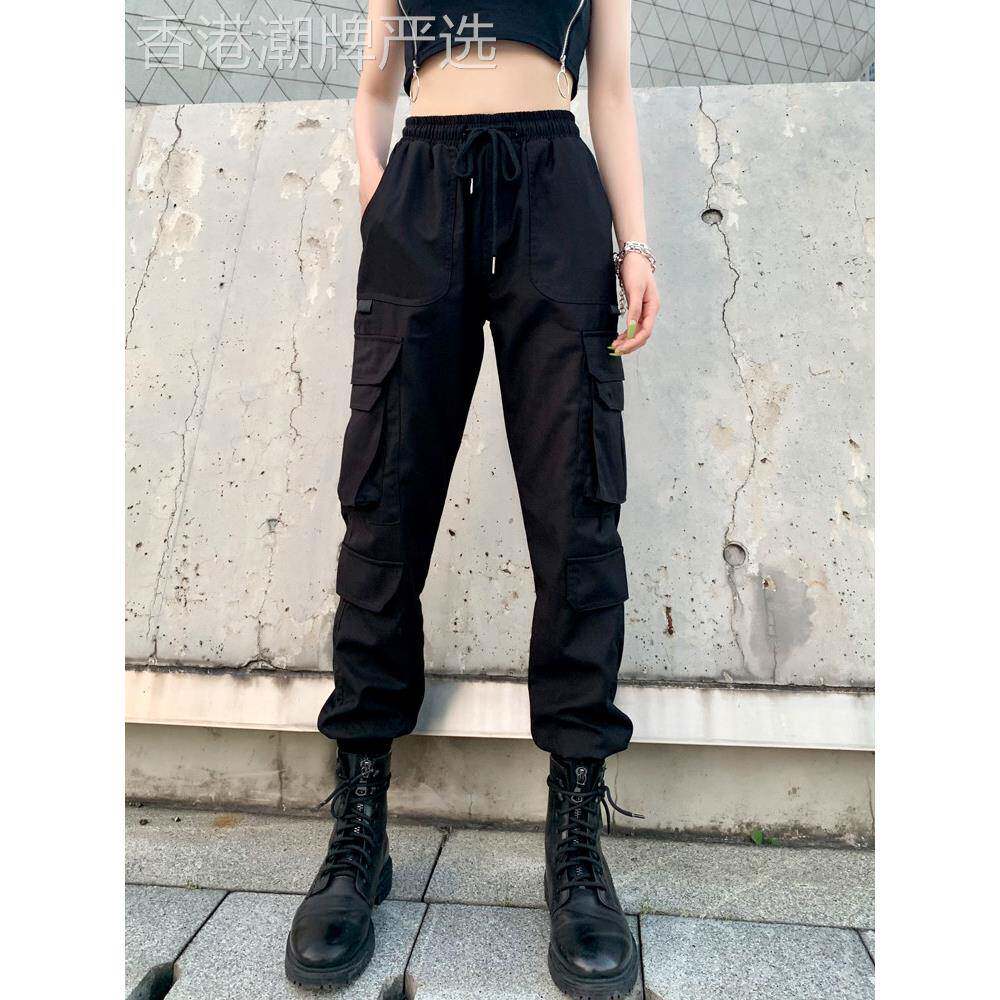 黑色工装裤女性夏季瘦2025新高腰修身外观大尺寸宽松的绑腿休闲运