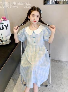 英国Next Kiss女童连衣裙夏季2025新款儿童学院风大童夏装格子裙