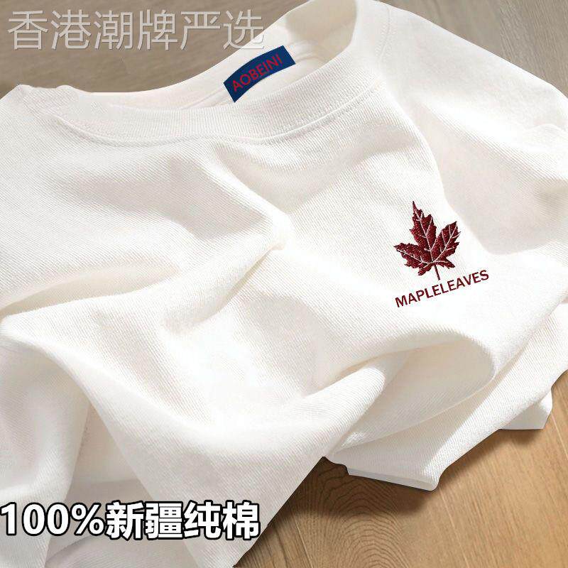 潮牌高级感轻奢白色短袖t恤男2026夏季新款简约圆领印花体恤上衣