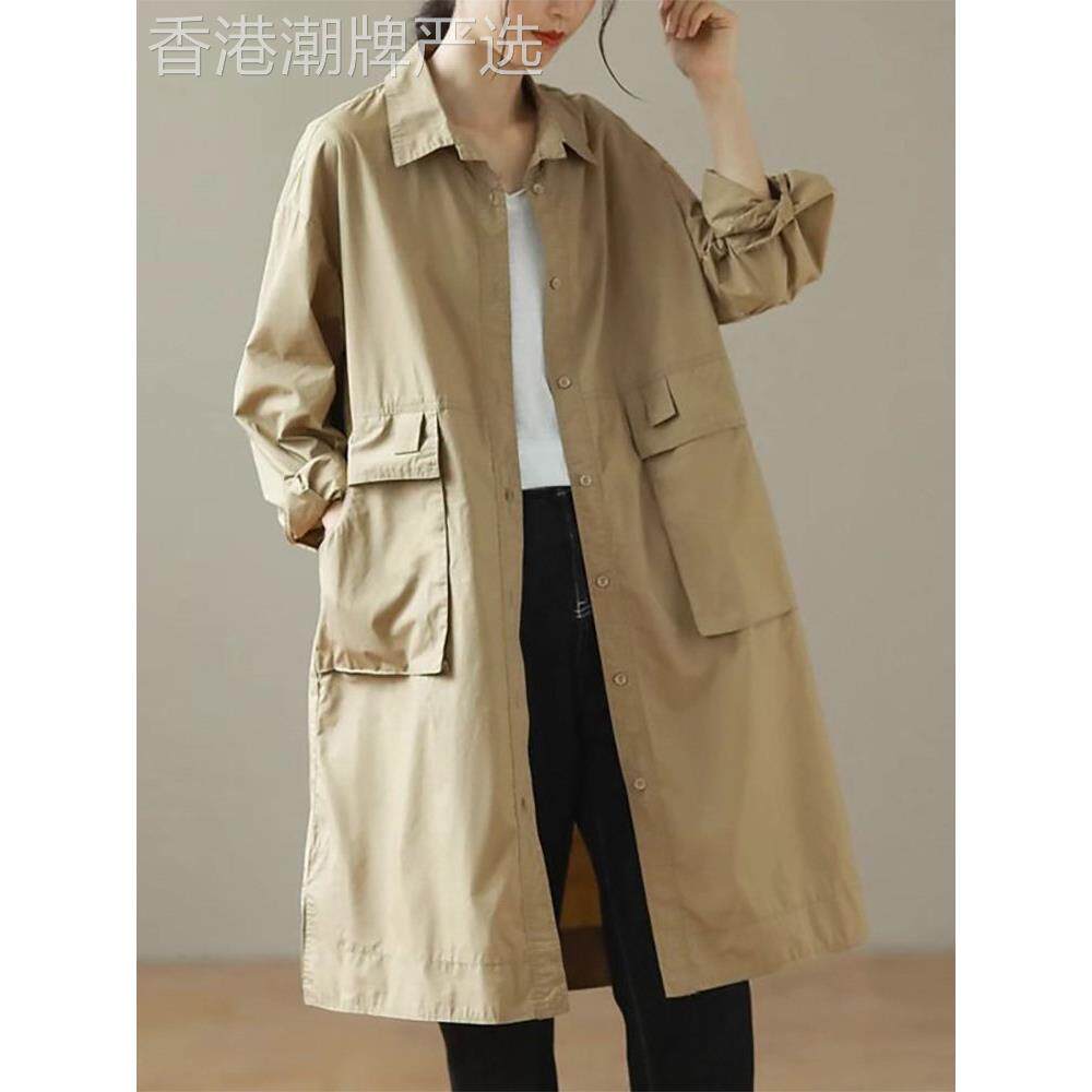 时尚品牌棉麻女式工作服风衣2025春秋季新款中长大码宽松优雅夹克