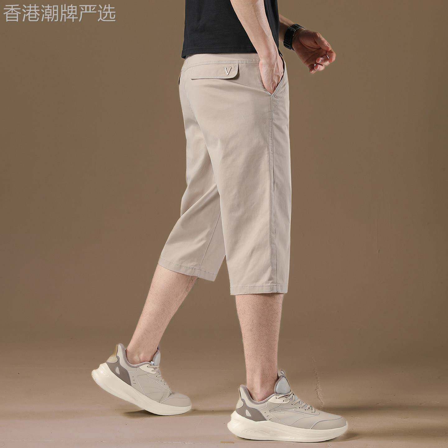 香港高端纯棉七分短裤男士2026夏季薄款修身直筒舒适百搭休闲裤子