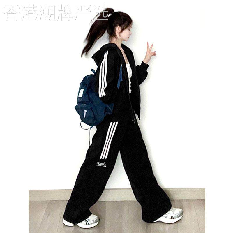 欧洲站运动时尚套装女春秋新款宽松显瘦连帽卫衣休闲跑步两件套潮