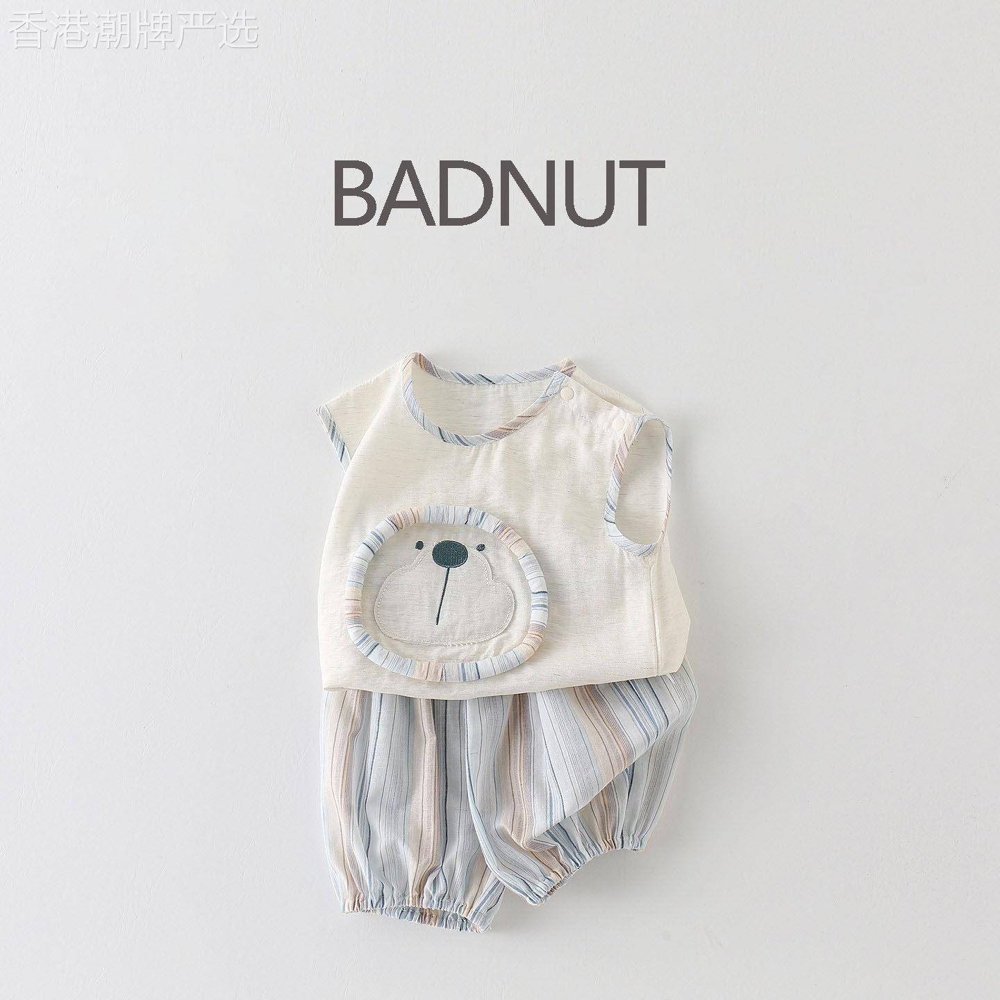 法国BADNUT男宝宝夏季套装2026新款婴幼儿无袖超萌薄款短裤两件套