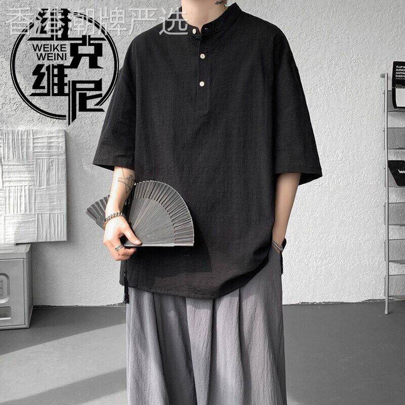 亨利领亚麻短袖t恤男2026夏季新款中国风新中式棉麻薄款大尺码上