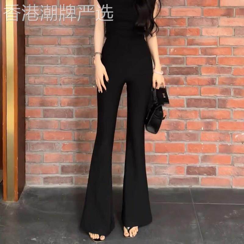 冰丝微喇西装裤女夏季薄款2025新款高腰显瘦小个子黑色休闲 喇叭