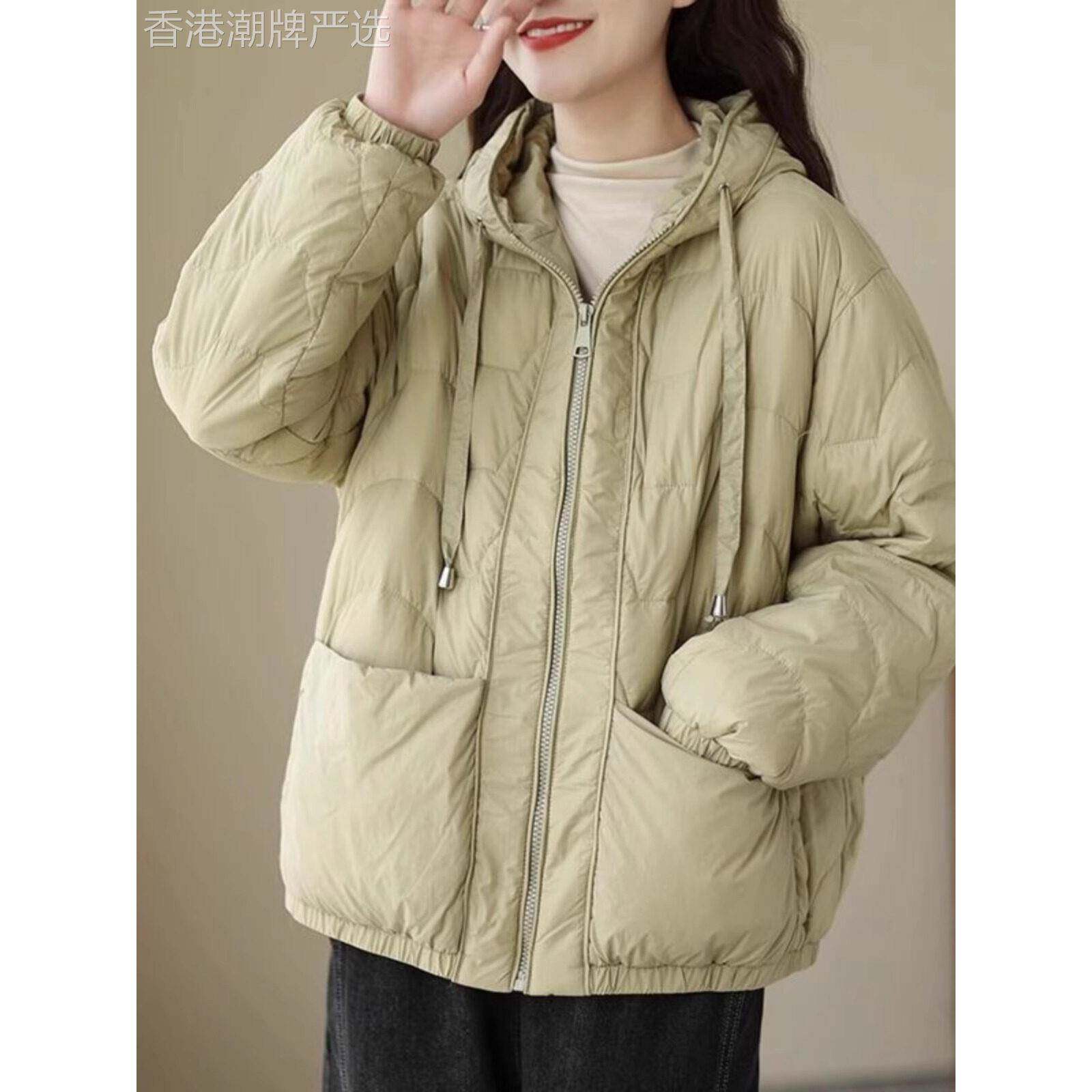 连帽轻薄羽绒棉女冬季2025新款宽松棉服棉袄百搭加厚保暖棉衣外套