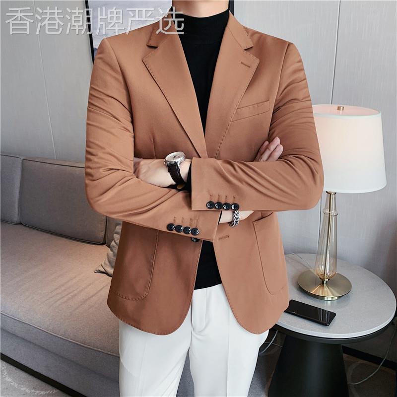 休闲小西装男韩版潮流修身英伦风宽领痞帅气白色上衣单西服外套男