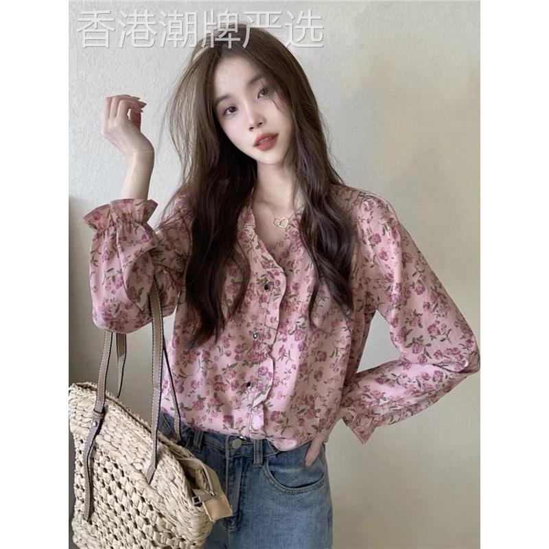 碎花短款雪纺衫女宽松短款2025新款气质小个子法式显瘦覆古上衣女