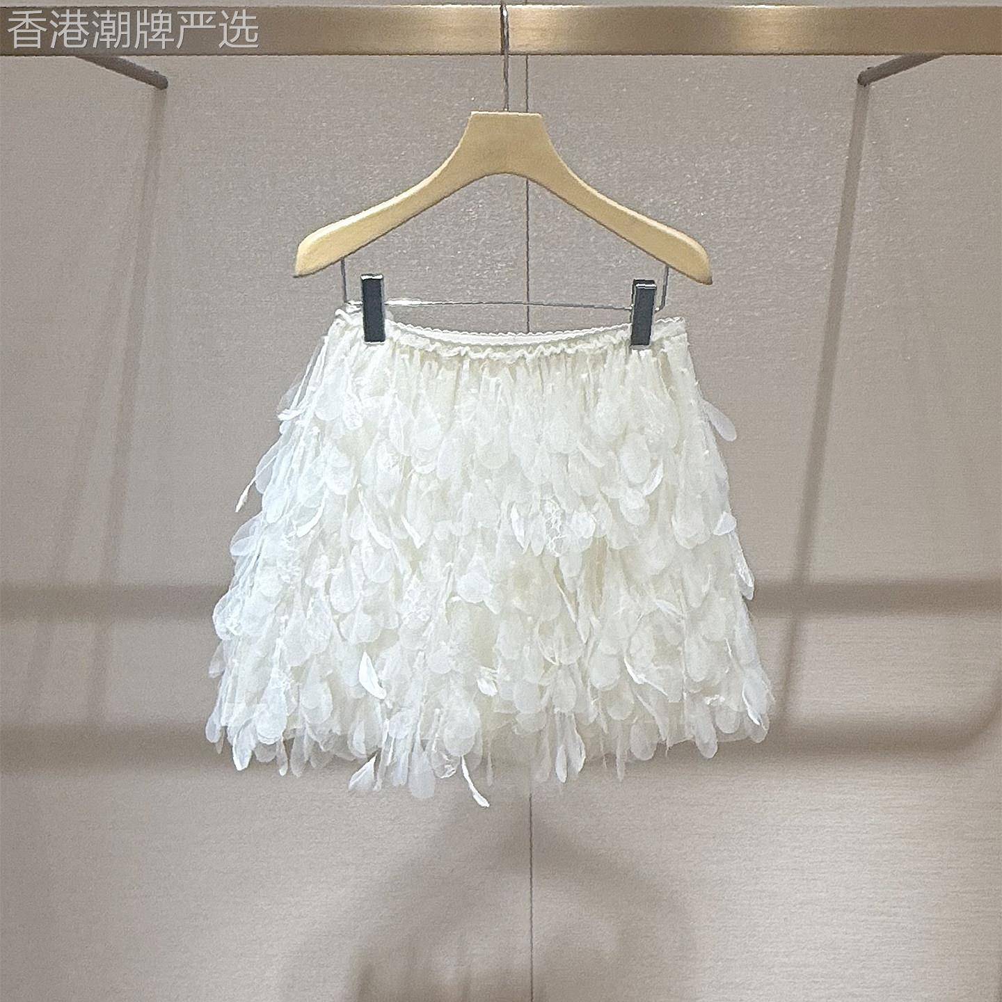 蕾丝风短裙女2026夏季新款芭蕾甜美减龄白色仙女羽毛网纱半身裙子